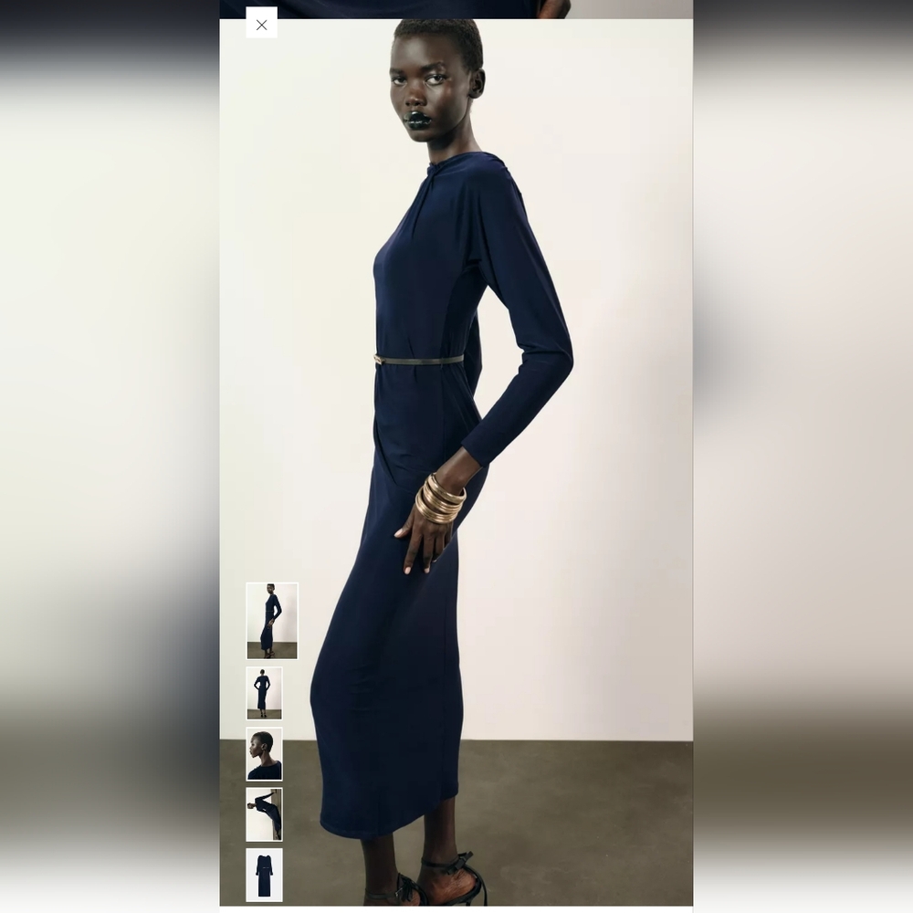 Zara Midnight Blue Belted Midi Dress - Picture 4 of 11